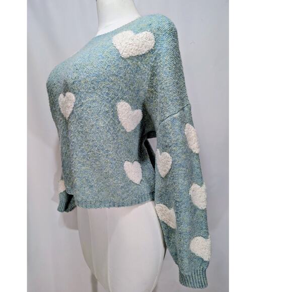 ADORA Sweaters - Adora Blue Heart Pattern Fuzzy Knit Sweater Size Large